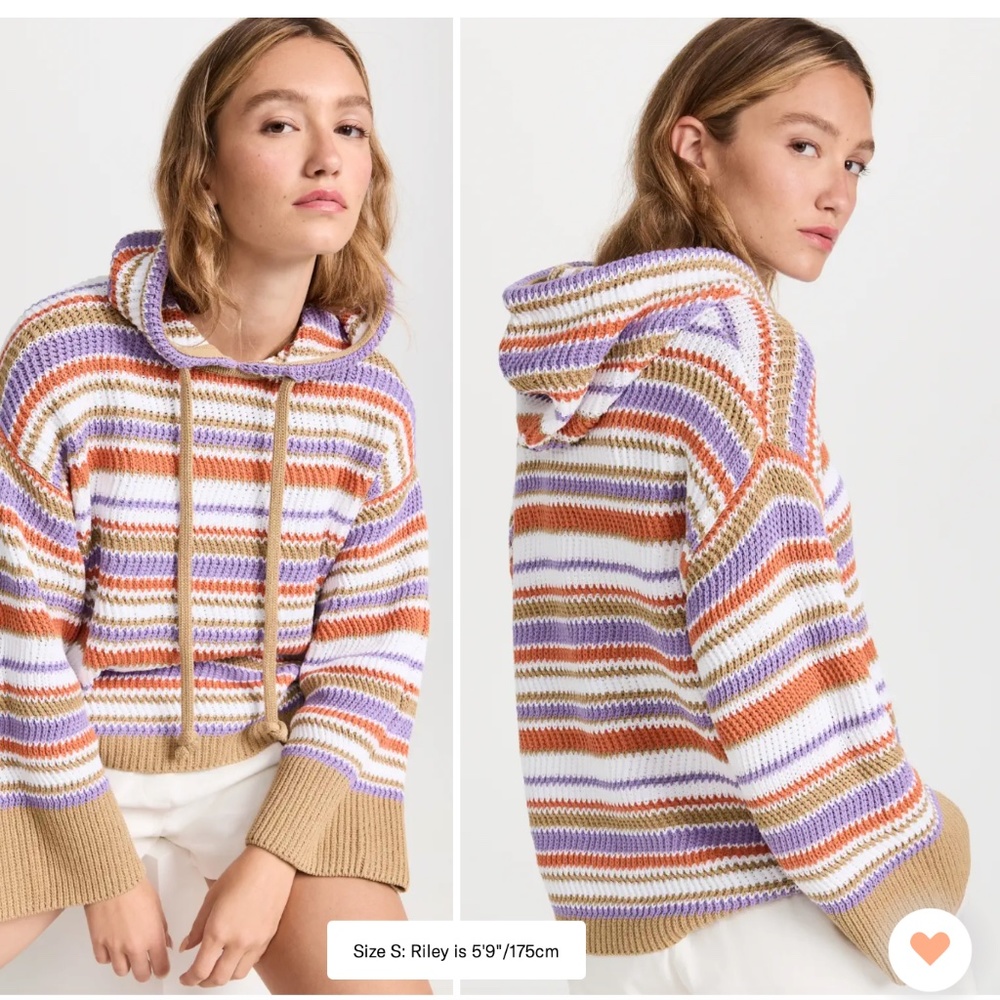Rebecca Taylor Striped Hooded Crewneck Sweater in Lavender, White & Tan